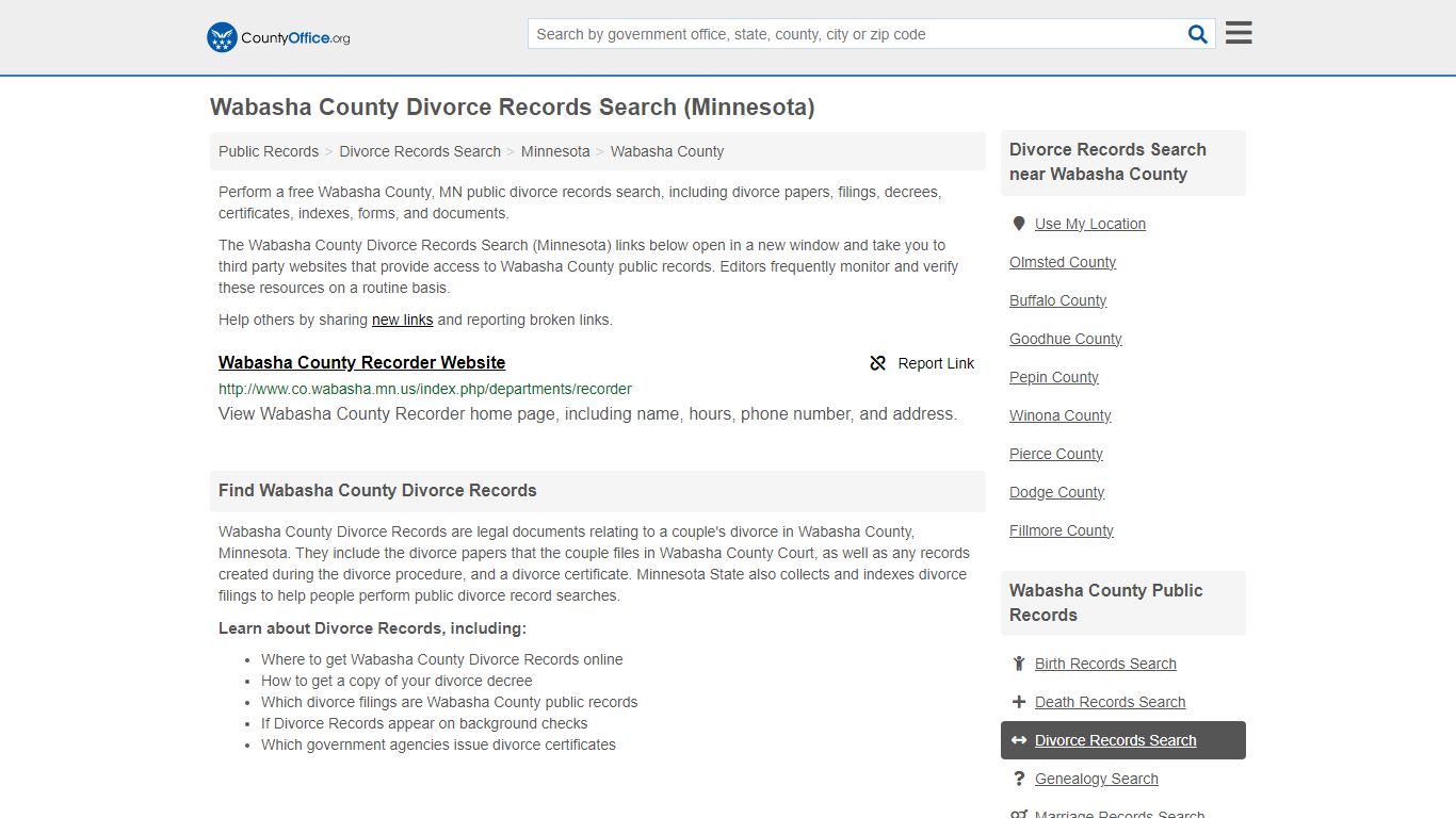 Wabasha County Divorce Records Search (Minnesota)